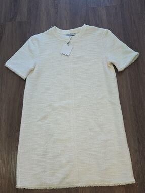 Zara | Dresses | Zara White Ecru Strech Linen Blend Dress Size L Nwt |  Poshmark